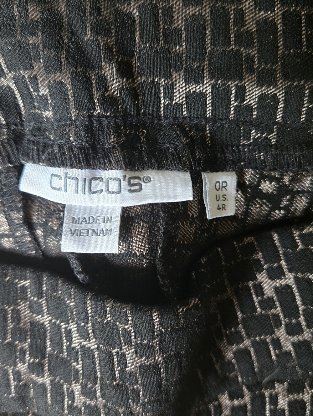 Chico's Black & Metallic Brown Geometric Slim Ankle Pants - Picture 4 of 5